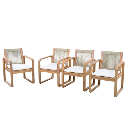 2-Piece Outdoor Dining Chairs Set: Acacia Wood with Rope Back