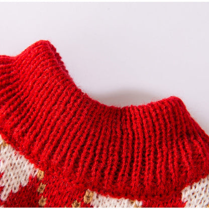 Thick And Warm Diamond-shaped Embroidered Cherry Small Flying Sleeve Sweaters For Dogs In Autumn And Winter, As Well As Pet Clothes For Small And Medium-sized Dogs And Cats