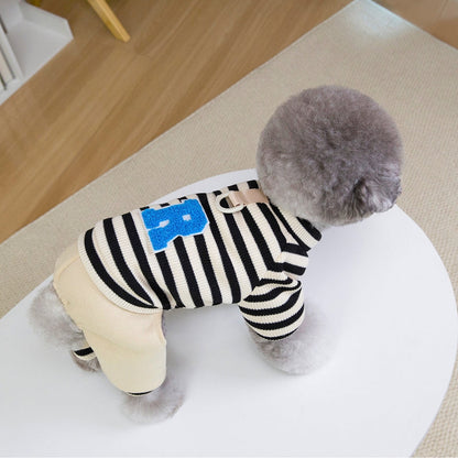 Autumn And Winter Puppy Clothing, Casual Striped Four-legged Thin Warm Hoodie, Small And Medium-sized Dog Bichon Frise Pet Clothing