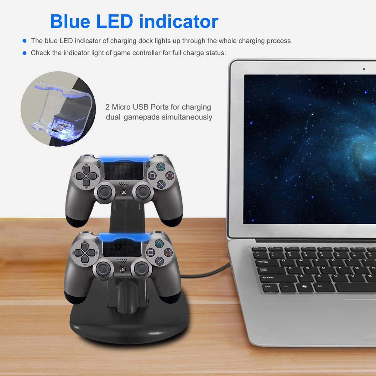 Charging Dock Station Dual Micro USB Charger Stand For PS4 Pro/PS4 Slim Gamepad Controller Handle Charging Station w/ Blue Indicator Game Lovers