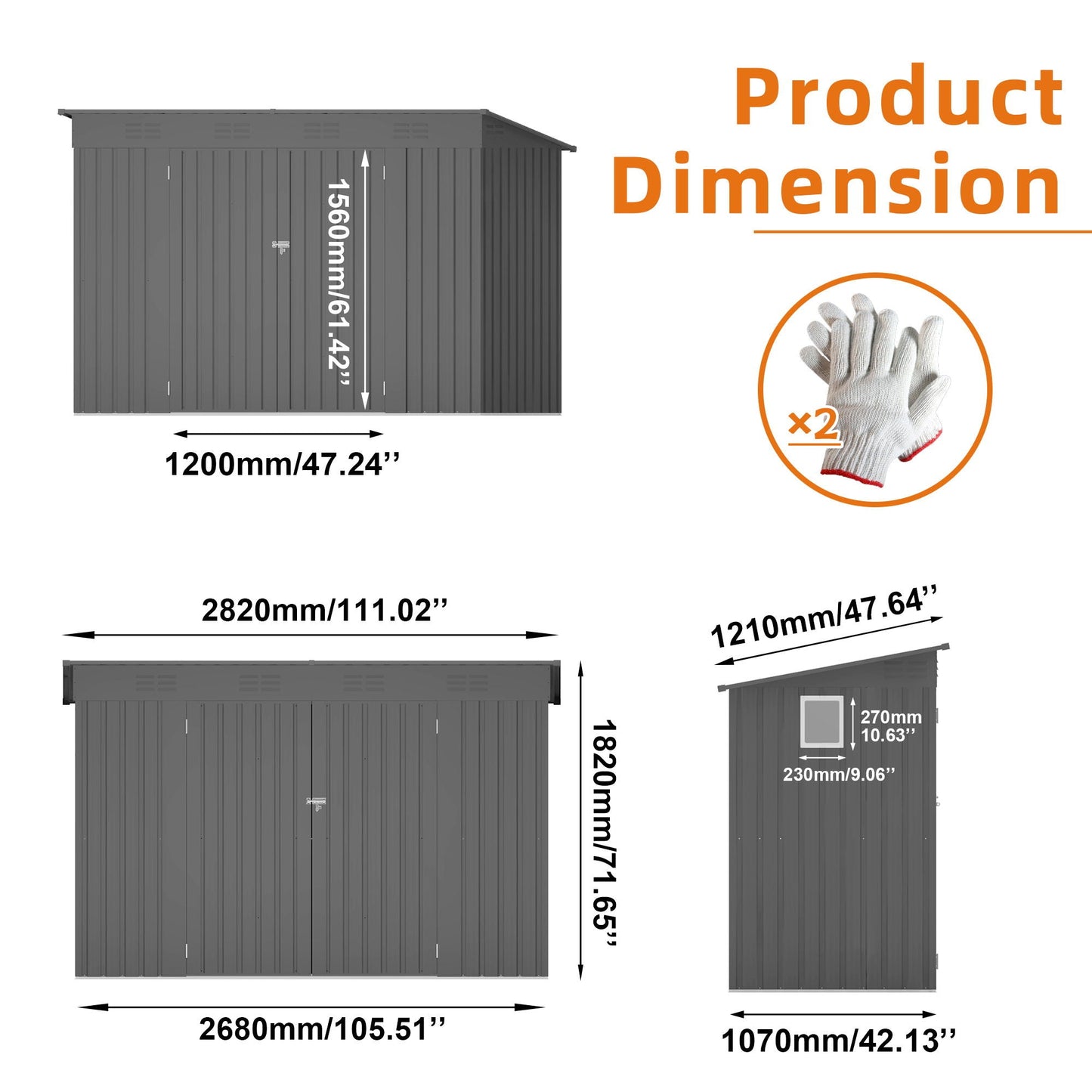 Outdoor Storage Shed, Tool House With Sloping Roof, 6 Vents And 2 Swing Doors For Backyard - Gray