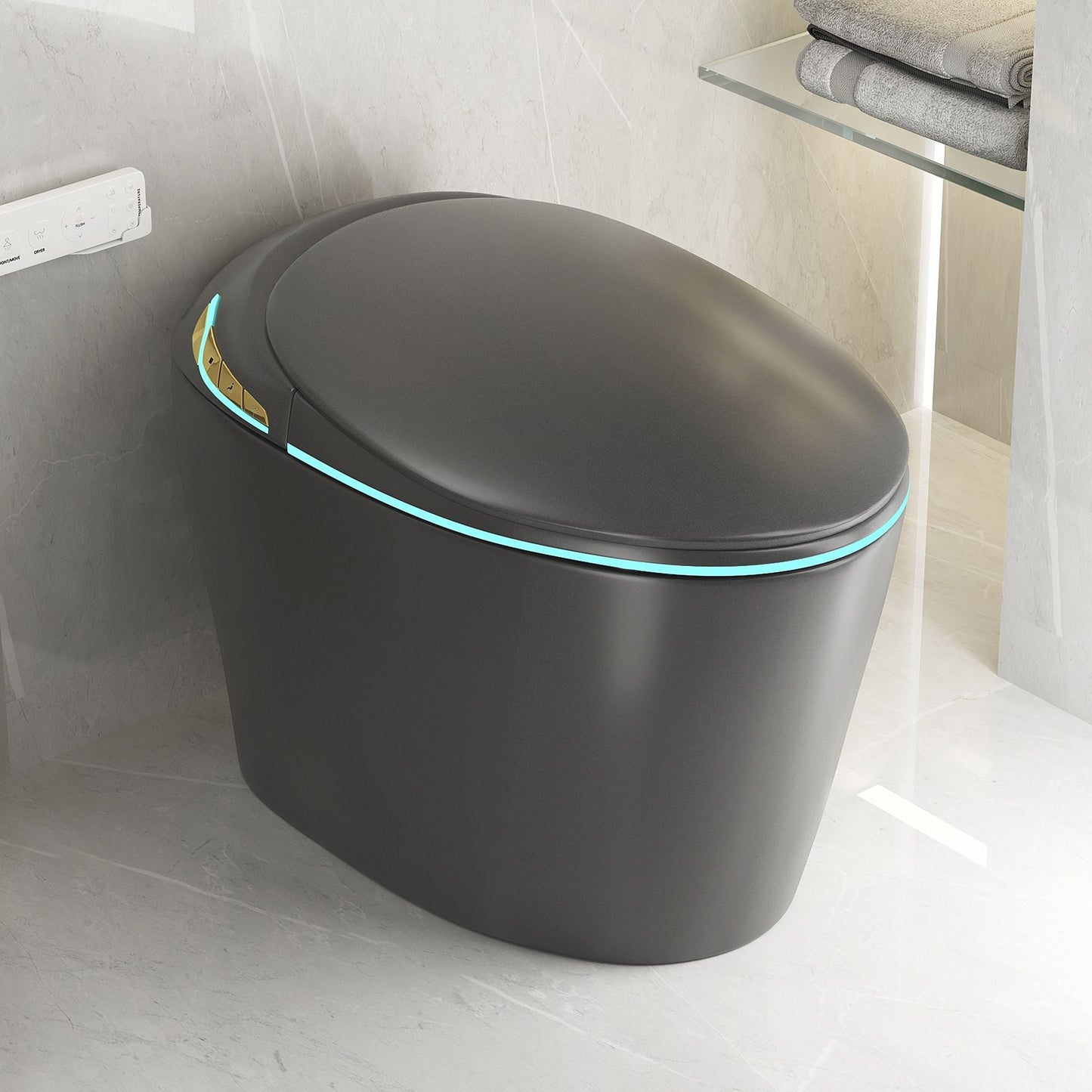 Unique Smart Toile With Built In Bidet, Auto Open / Close Seat, Foot Sensor, LED Display, Night Light, Warm Water & Dryer Ceramic