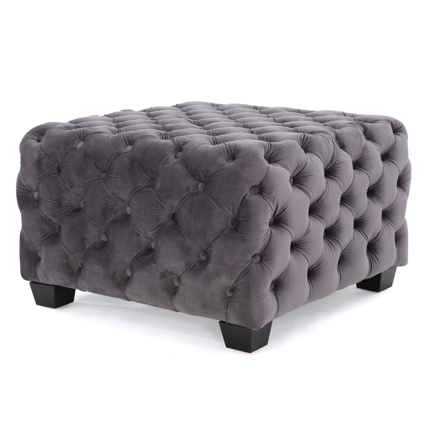 Modern Glam Ottoman with Upholstery and Button Tufted Design