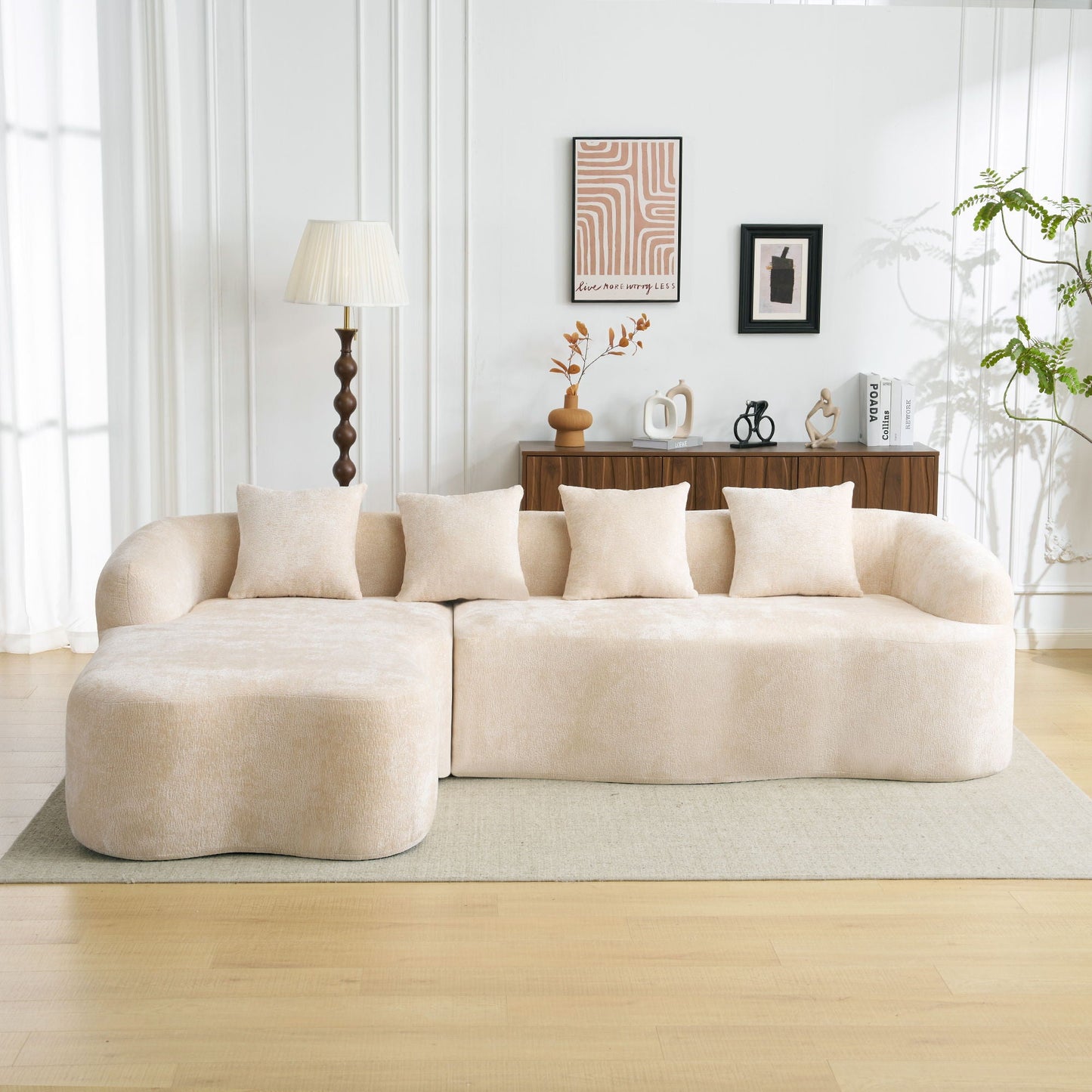 Modular L-Shape Sectional Sofa With Curved Chaise