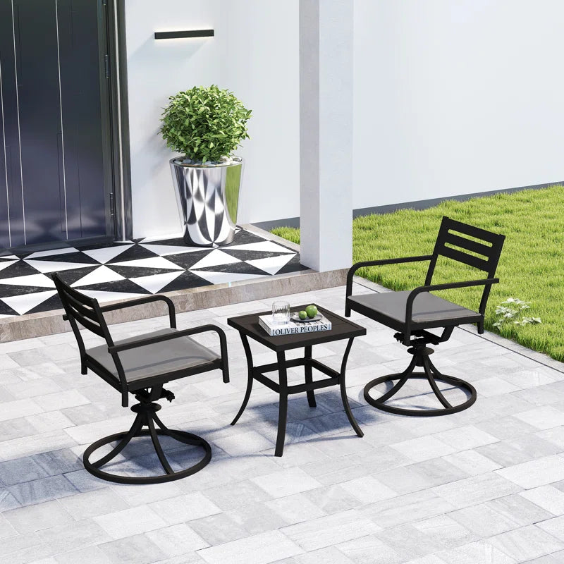 Outdoor Metal Swivel Patio Set - 2 Armchairs & Table