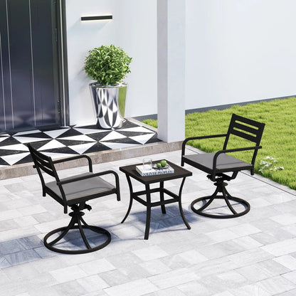 Outdoor Metal Swivel Patio Set - 2 Armchairs & Table