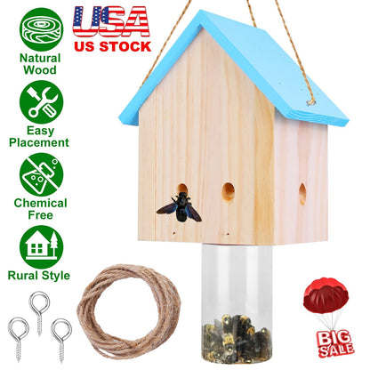 Wood Carpenter Bee Trap Outdoor Natural Pine Wood Outdoor Hanging Wooden Bee Trap For Outside Patio Deck Eave Fence