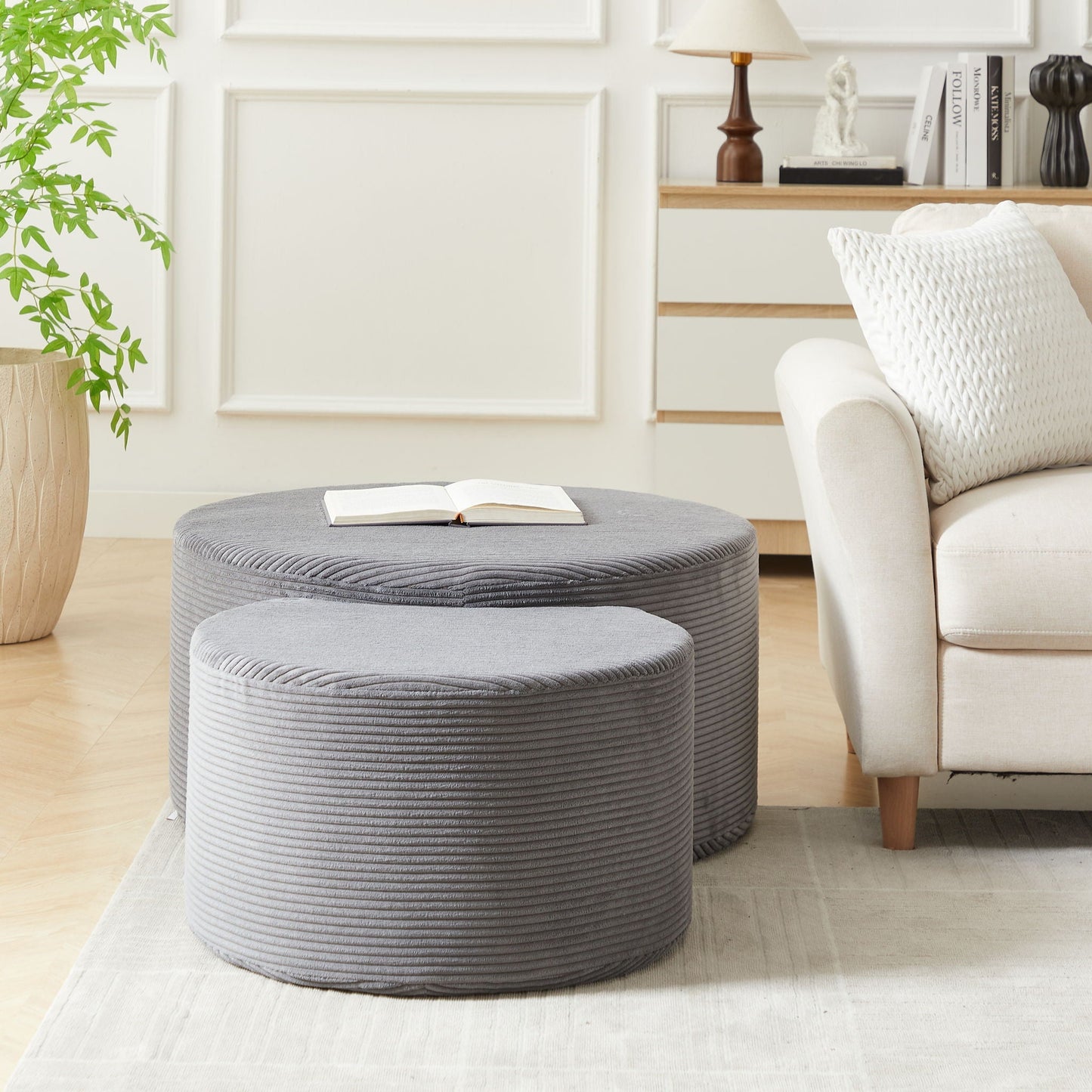 Modern Upholstered Round Coffee Table For Living Room (Set of 2)