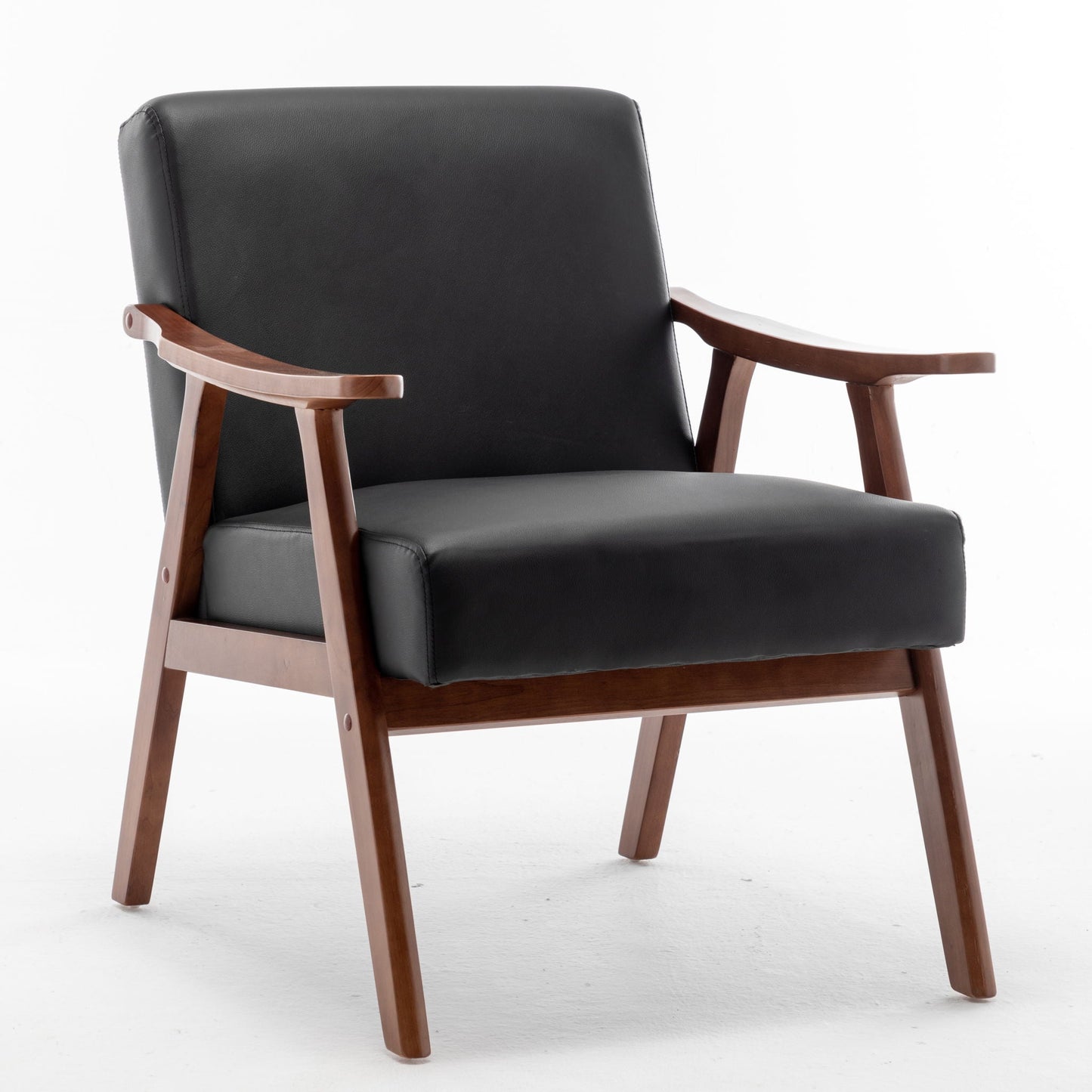 Mid Century Modern Accent Chair With Solid Wood Frame And Extra Thick Backrest
