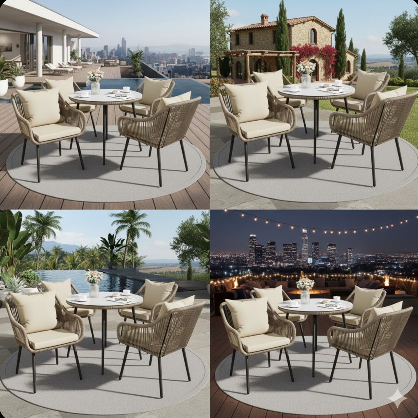 5 Piece Twisted Rattan Patio Dining Set With Table
