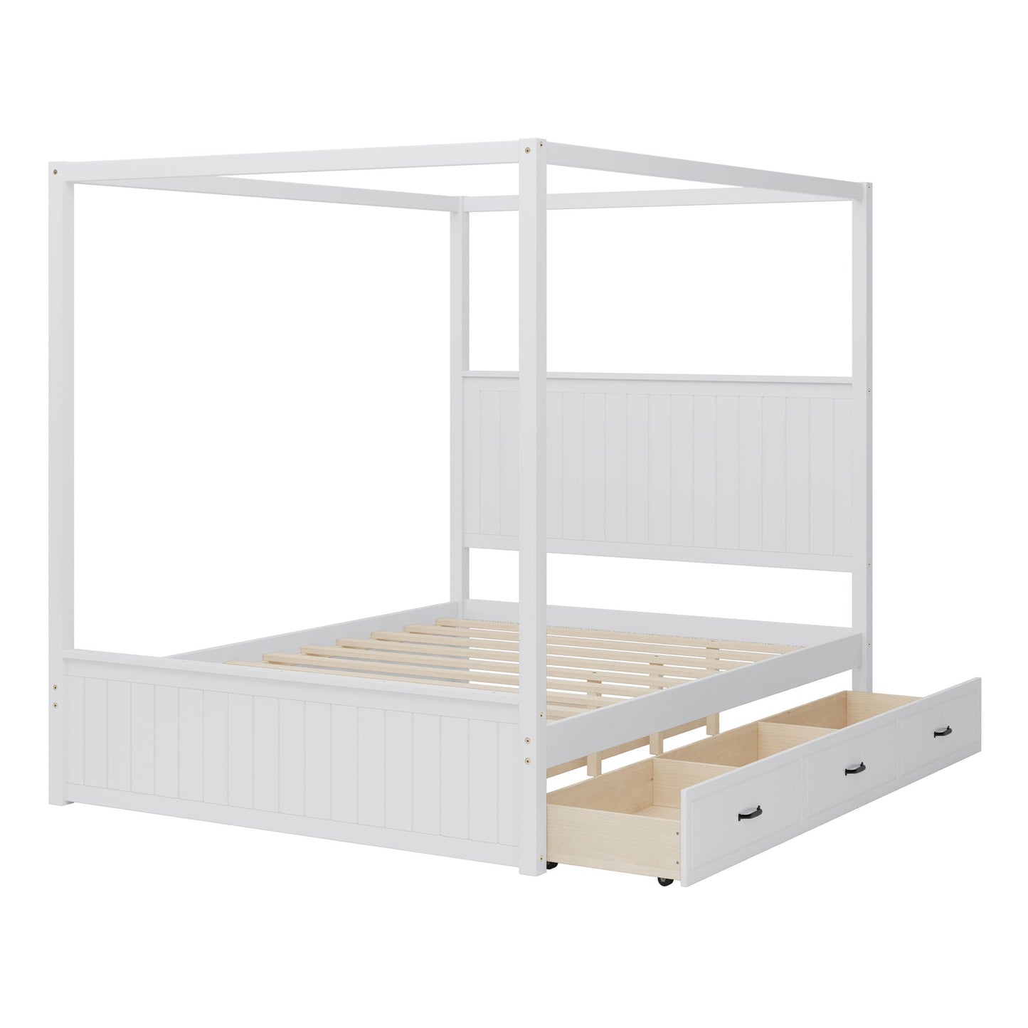 Canopy Platform Bed With Trundle And 3 Storage Drawers