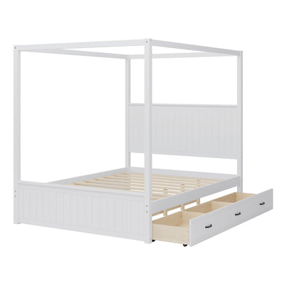 Canopy Platform Bed With Trundle And 3 Storage Drawers