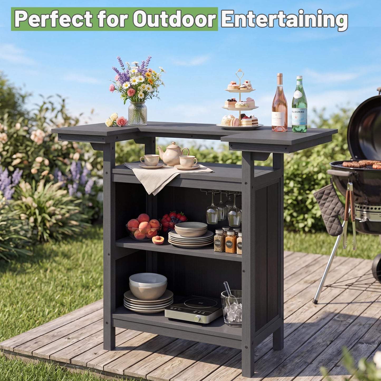 Outdoor Bar Patio Kitchen Island with HDPE & Aluminum Frame