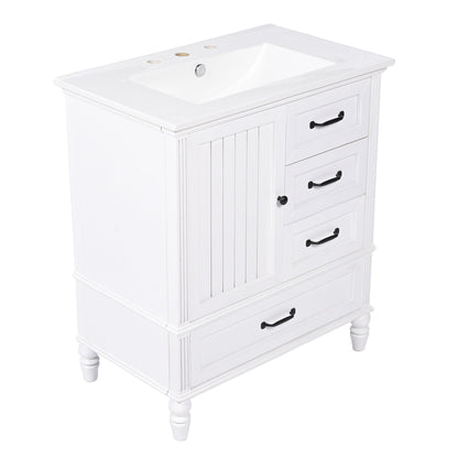 30" Bathroom Vanity With Sink, 3 Drawers, Adjustable Feet