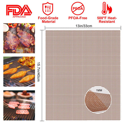 BBQ Grill Mat Non-Stick Mesh Mat Baking Sheet Liner Reusable Reversible Washable for Outdoor Gas Charcoal