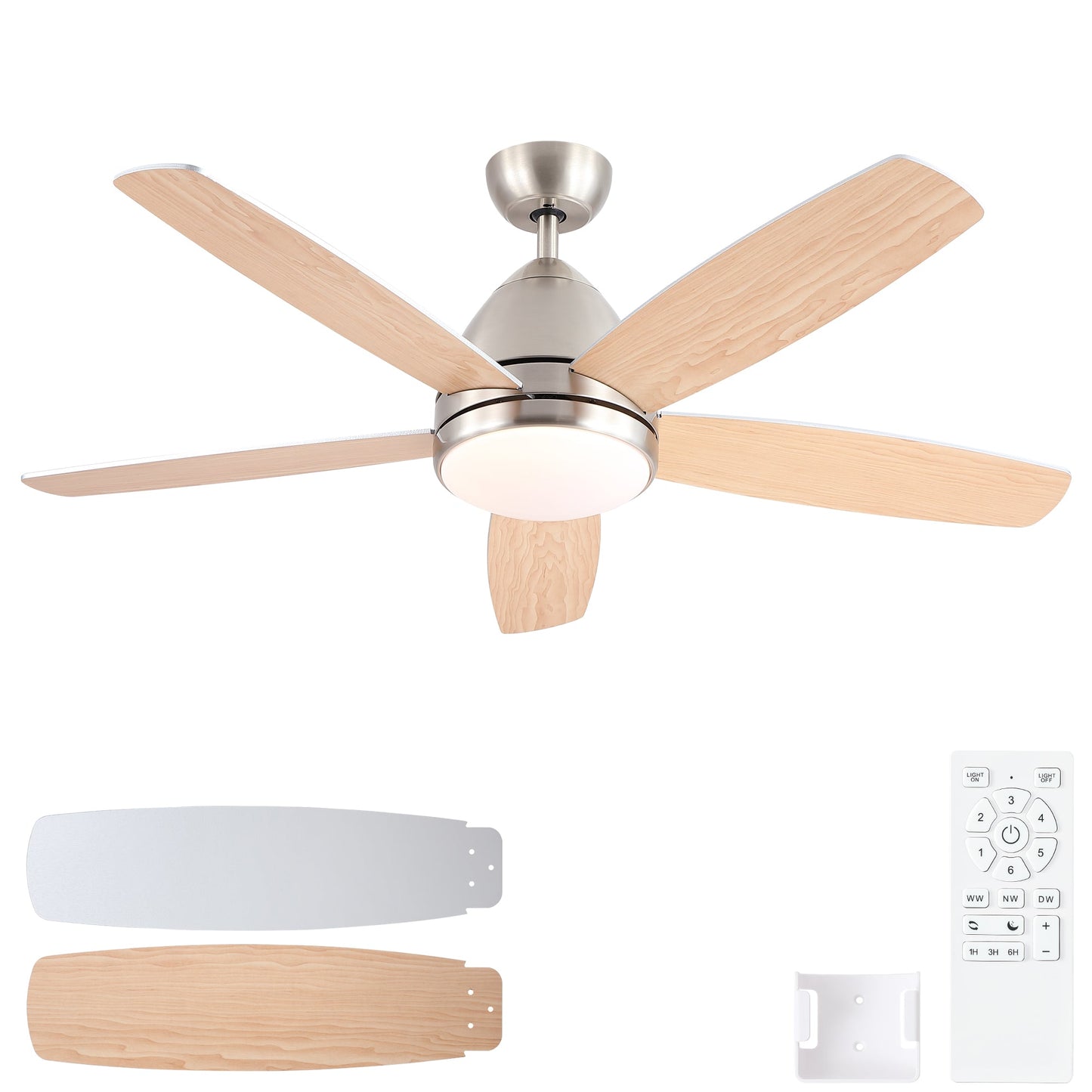 52 in. Indoor Brushed Nickel Ceiling Fan with Integrated LED Light Kit and Remote