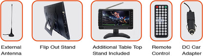 Naxa Portable 14.1" 12 Volt ACDC Television and Digital Multimedia Player with Built-in Rechargeable Lithium Battery & DC Car Cord