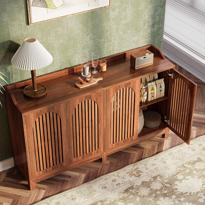 Sideboard Buffet Cabinet With 4 Doors & Shelves, Credenza Table For Dining Room - Brown