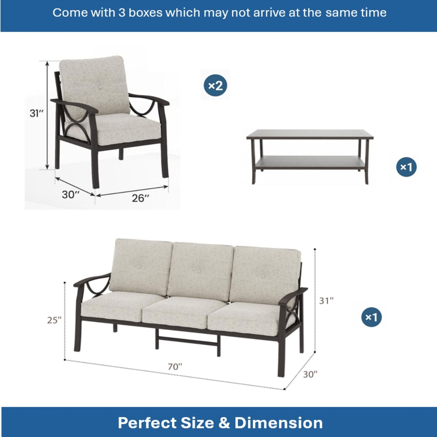 Patio Furniture Set with Coffee Table and Cushions for Backyard