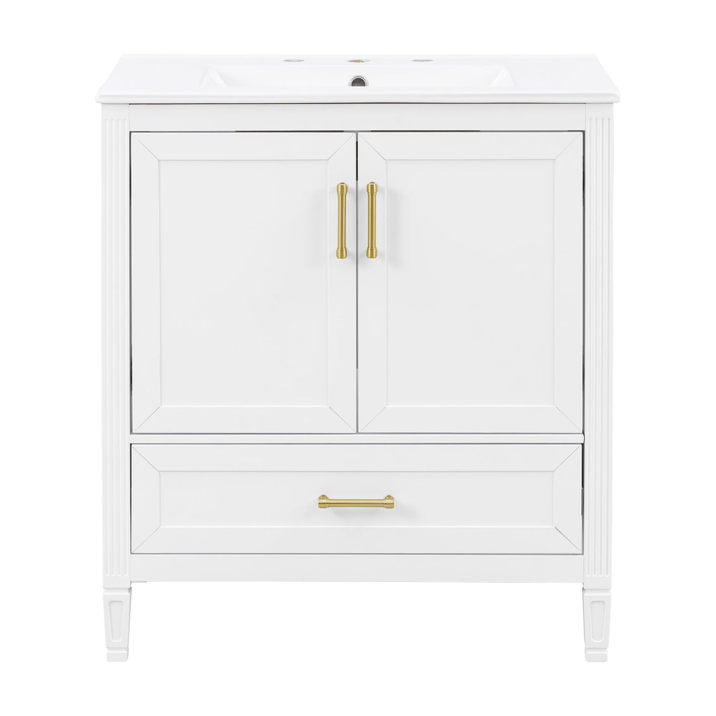 Elegant Fluted Bathroom Vanity With Sink, Soft Close Doors & Drawer