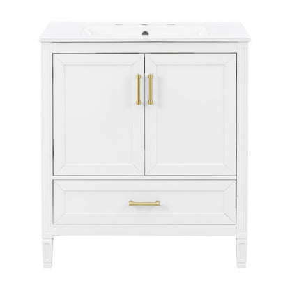 Elegant Fluted Bathroom Vanity With Sink, Soft Close Doors & Drawer
