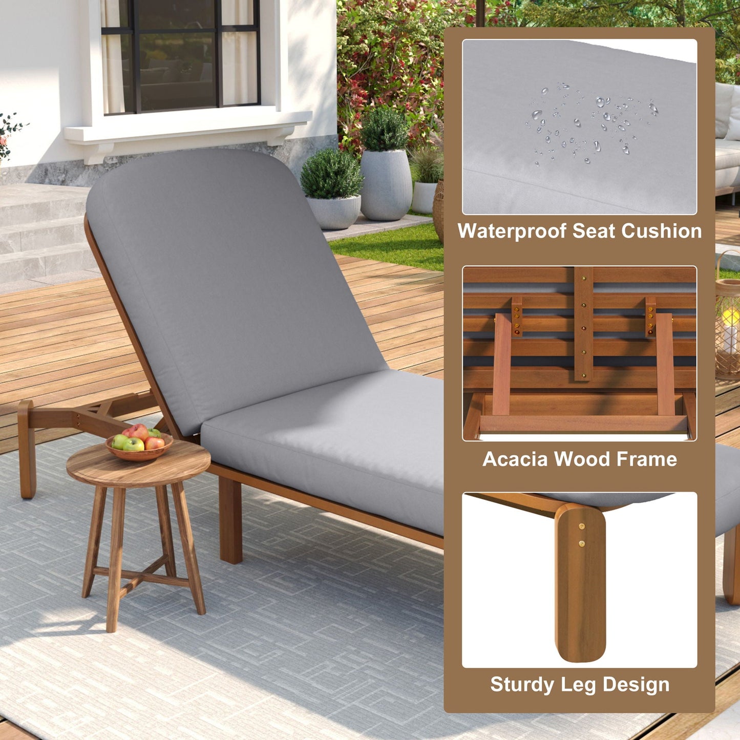 Outdoor Chaise Lounge With Adjustable Backrest