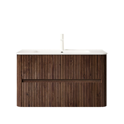 Noor 36" Bathroom Vanity with Sink, Wall-Mounted Floating Plywood Cabinet with 2 Drawers