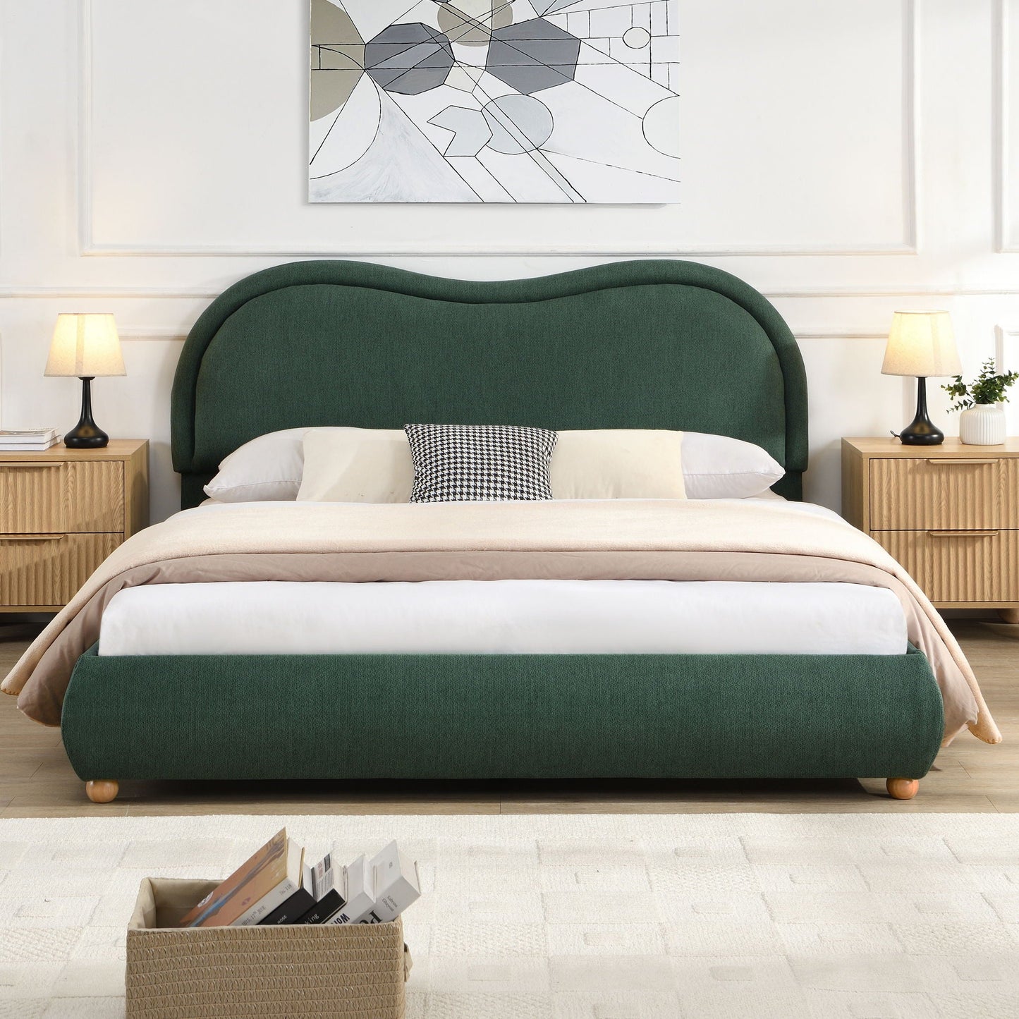 Upholstered Platform Bed Frame With Curved Headboard