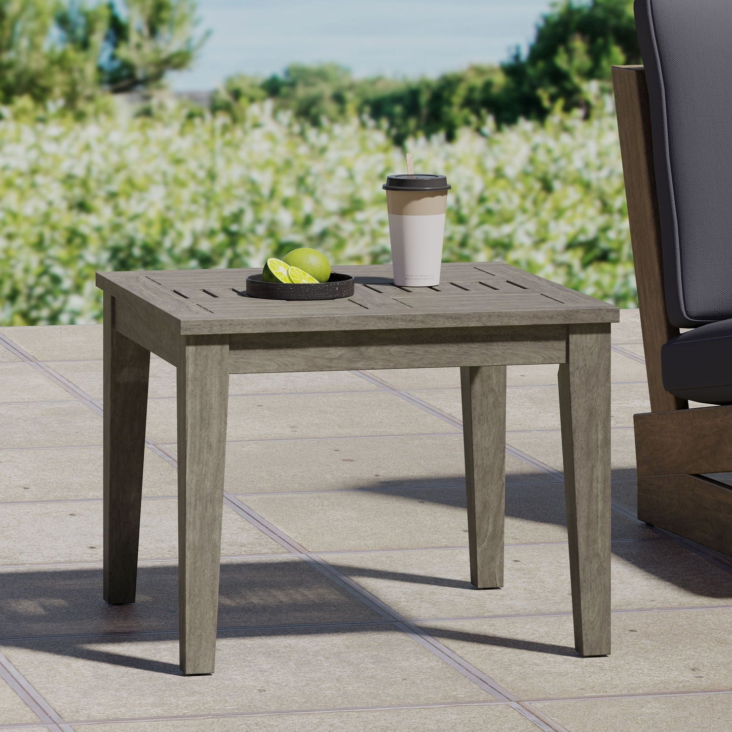 Dexterity Outdoor Square Side Table with Wood Frame - Gray