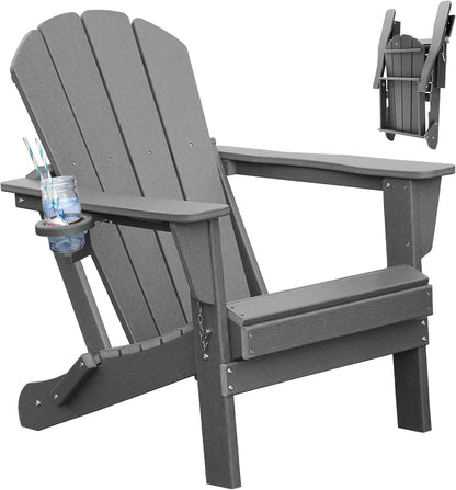 Adirondack Chair with Folding Design and Cup Holder - Gray