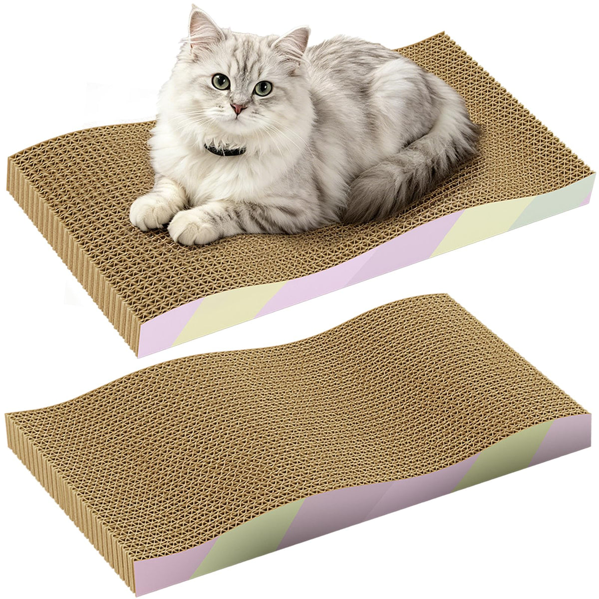 Cat Scratching Board 2-Pack, Reversible Cat Scratcher Pad, Large Odor-free,Double-sided Use,Wave Shape,Sturdy,Extra Large,2 Count,cat Toys