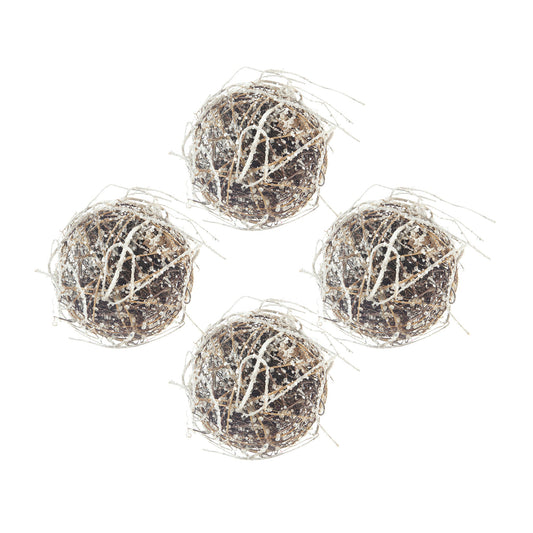 D6" Iced Twig Ball - Set of 4 Christmas Ornaments