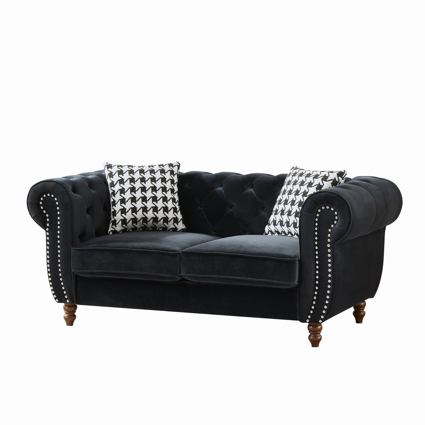Chesterfield Upholstery Fabric Loveseat With Roll Armrest And Nailhead