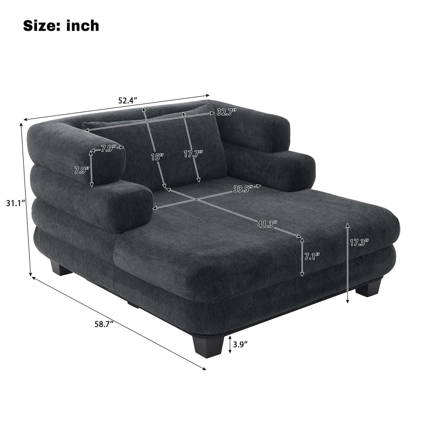 Oversized Chaise Lounge Sofa Bed with Deep Seat and Layered Armrests