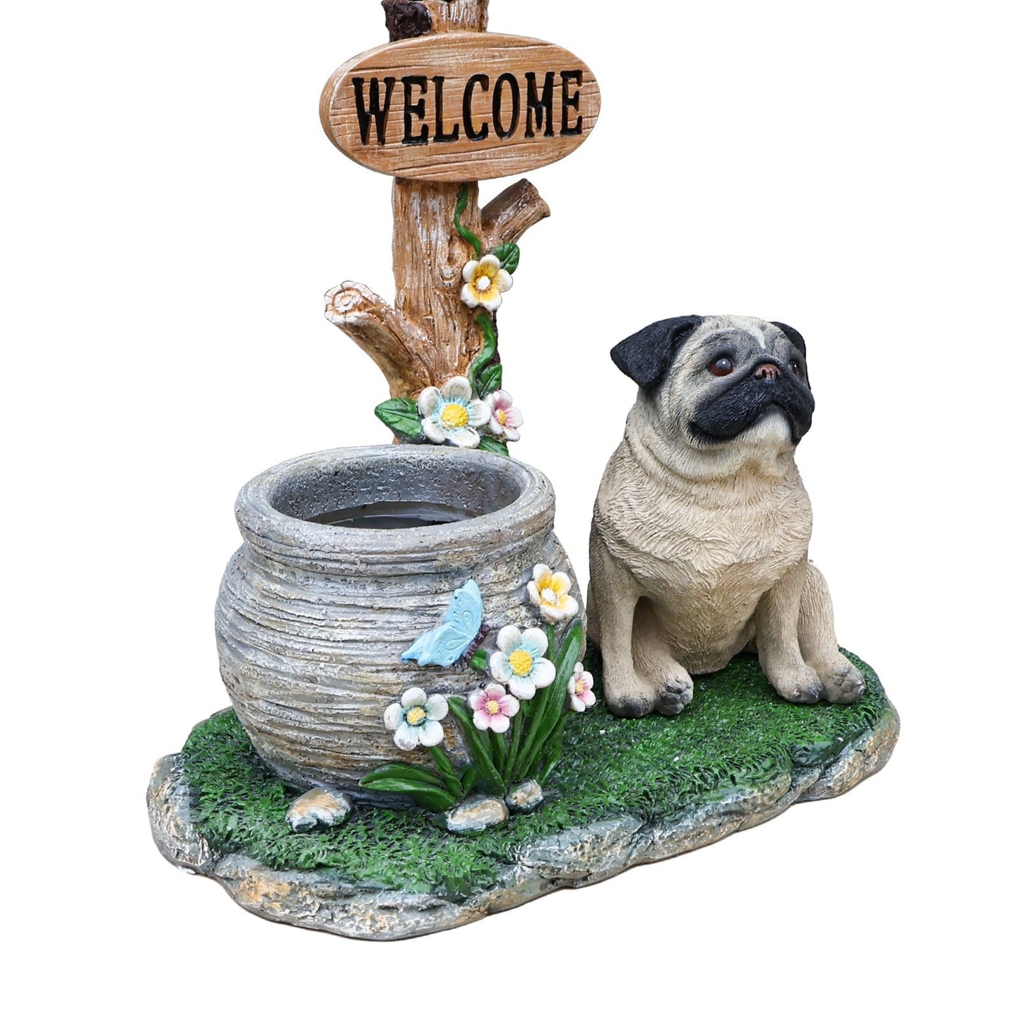 Sitting Pug Dog Planter Statue
