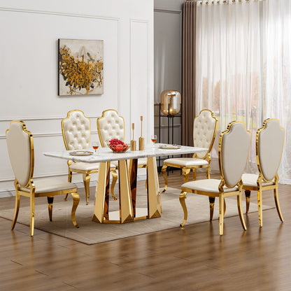 70'' Faux Marble Dining Table for 6 People