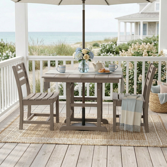 Antique Wood HDPE Outdoor Patio Dining Set, 37.8 in. Square Table with 2 Chairs