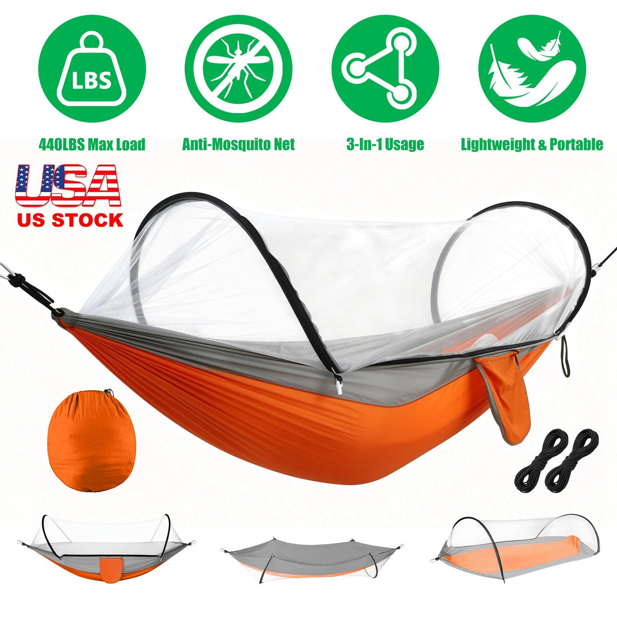 Camping Hammock with Mosquito Net - 440lbs Capacity Portable