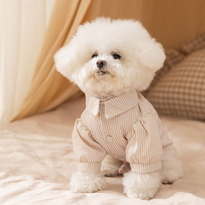25-year New Autumn And Winter Thin Small And Medium-sized Dog Teddy Bichon Striped Two-legged Coat For Cats, Pets And Dogs