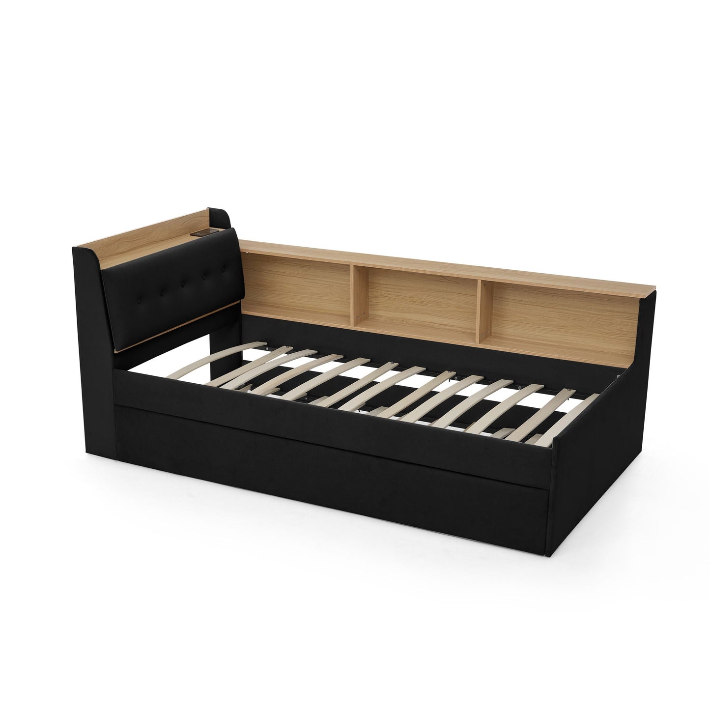 Upholstered Daybed With Storage Headboard, Wireless Charging, LED Lights