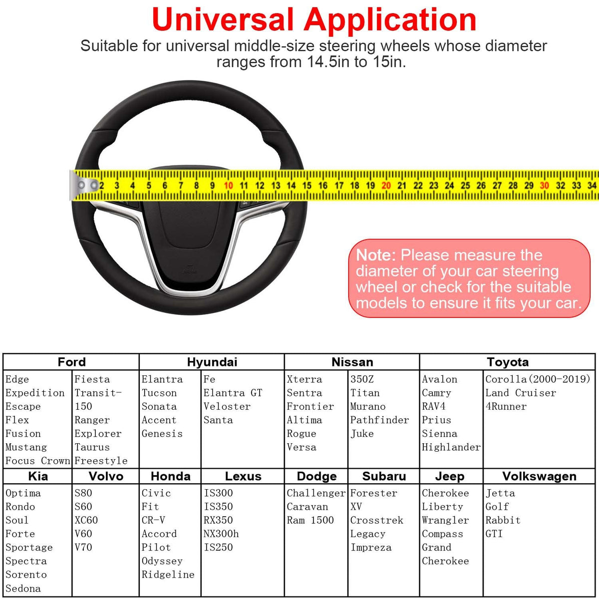 Steering Wheel Cover 14.5in-15in Diameter Universal Fiber Leather Car Steering Wheel Protector Breathable Anti-Slip Odor Free