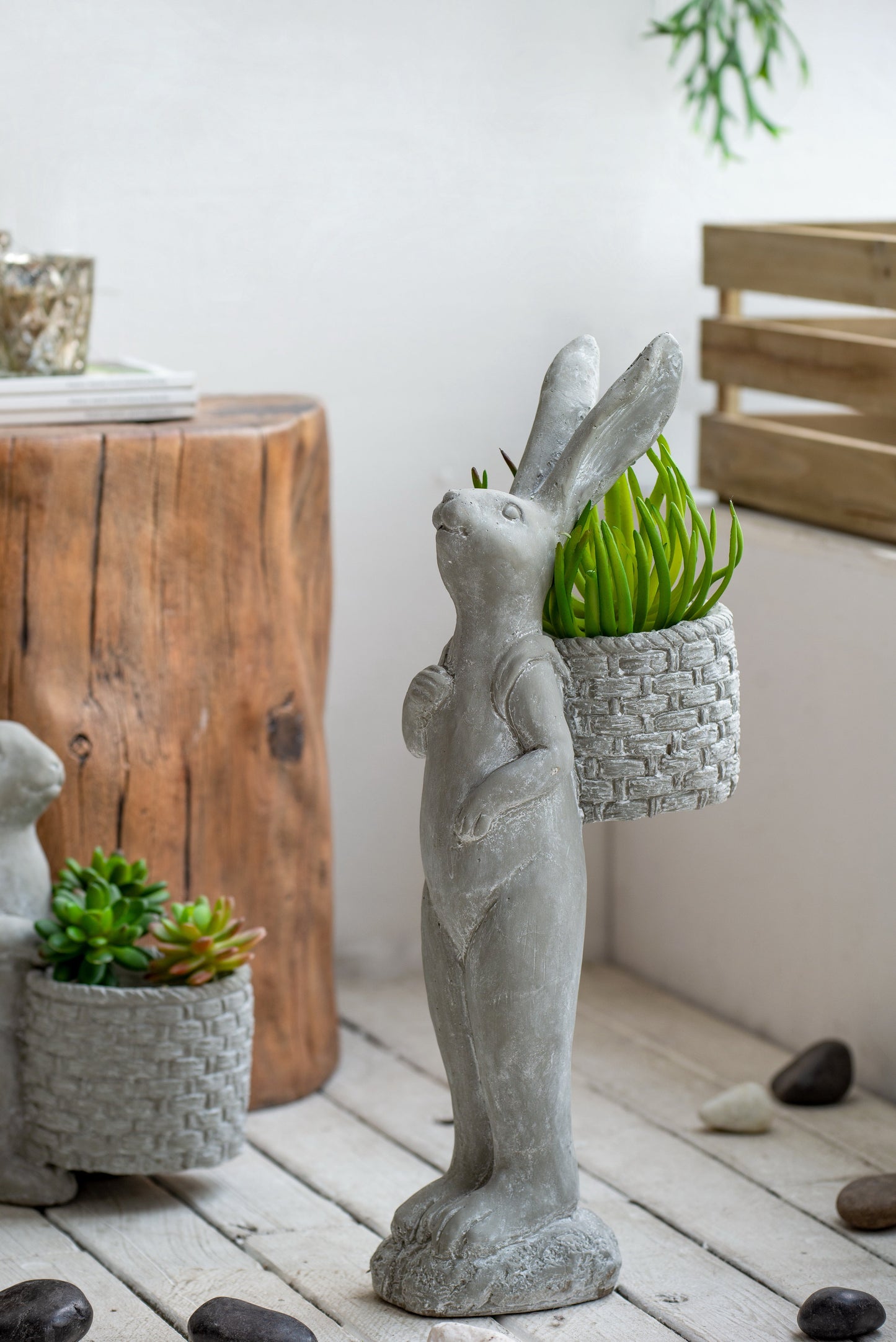 8.5x5.5x19.5" Tall Cement Rabbit Planter
