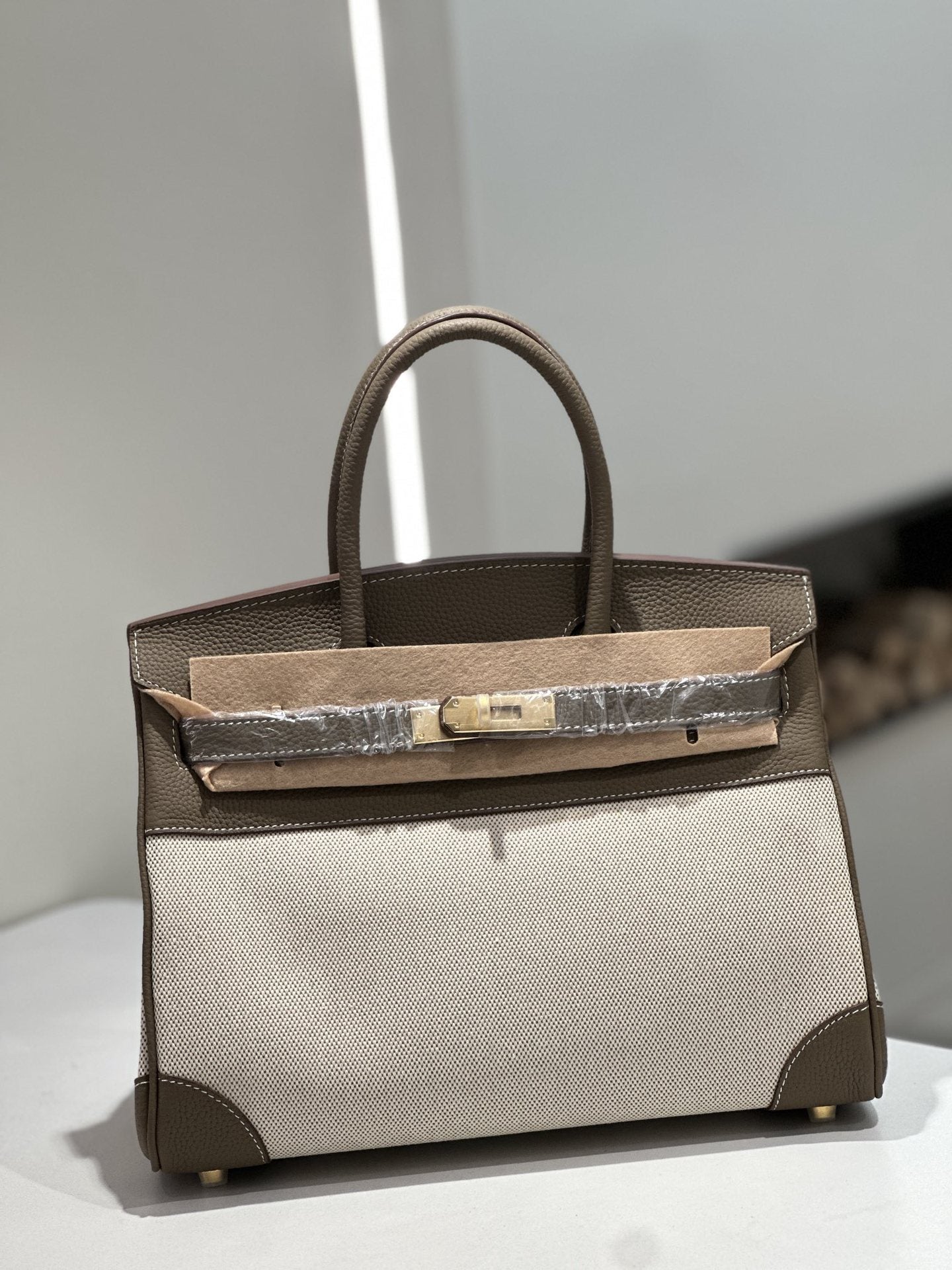 New Cross-border Genuine Leather Birkin Bag, Cowhide With Fabric Large Tote, Commuter Handbag With A High-end Kelly Bag Feel