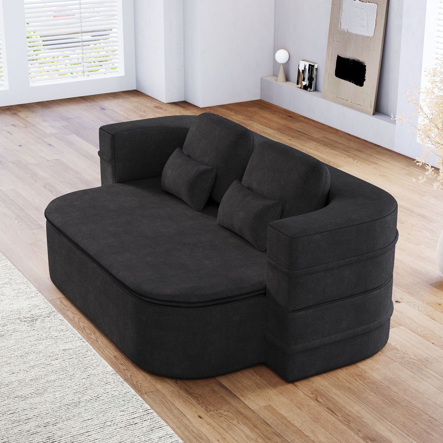 2 In 1 Foldable Sofa Bed With Multi Functional Blanket, Floor Lounge Sofa