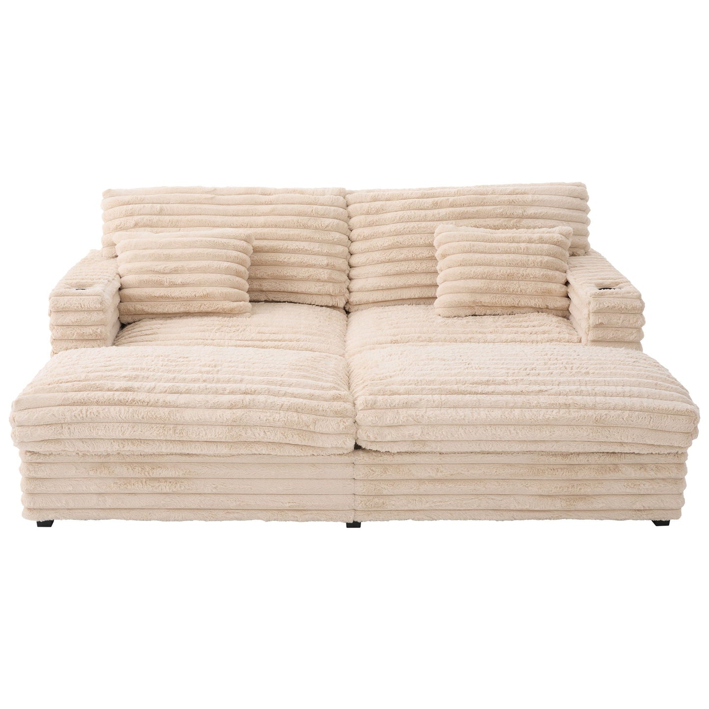 Oversized Double Chaise Lounge Sofa Bed With USB Ports And Cup Holders