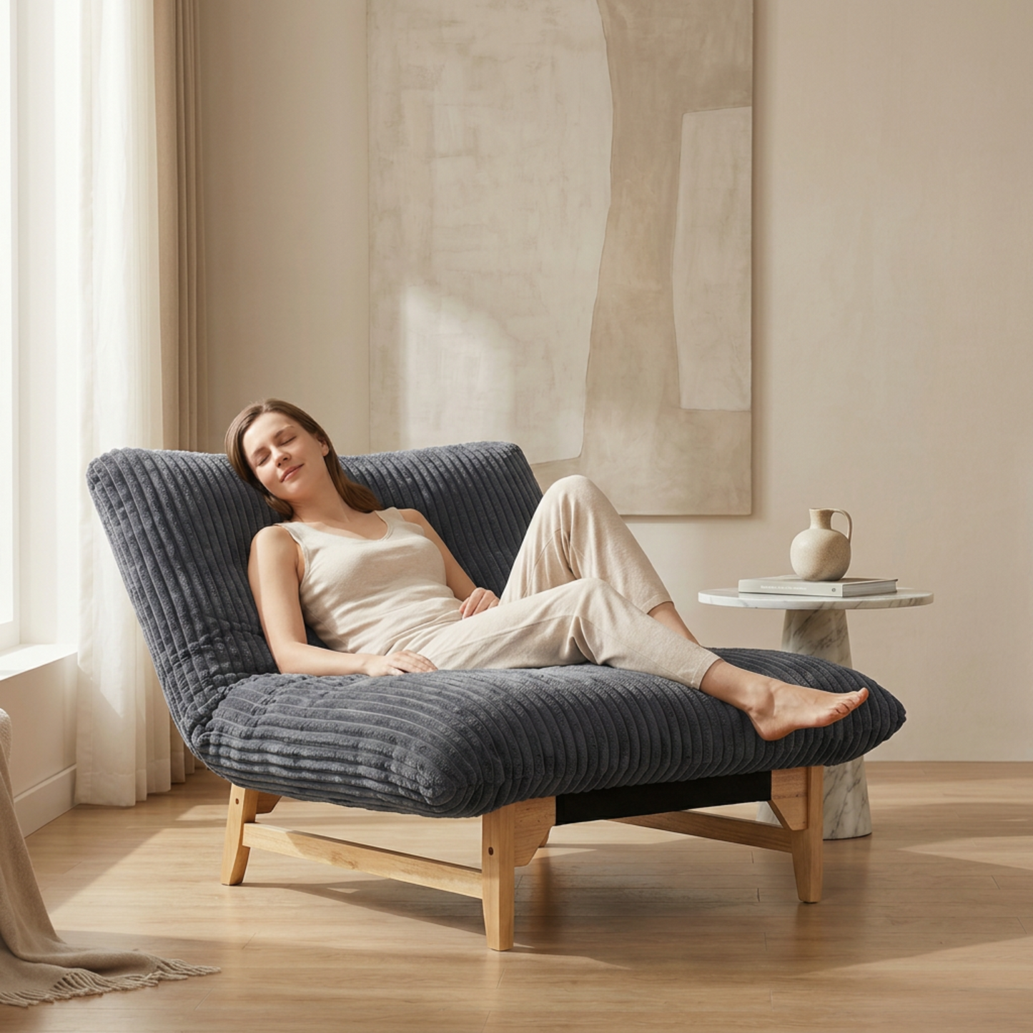 Bean Bag Chair for Adults with Solid Wood Frame