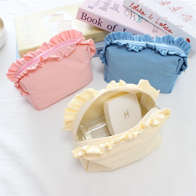 Korean-style Ruffled Makeup Bag Simple Nylon Waterproof Storage Pouch