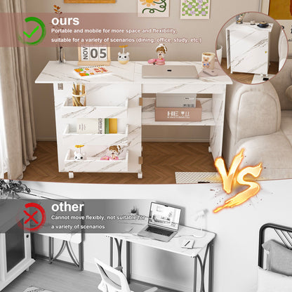 4 In 1 Folding Sewing Table With Lockable Wheels, Multi Functional Craft Station - White