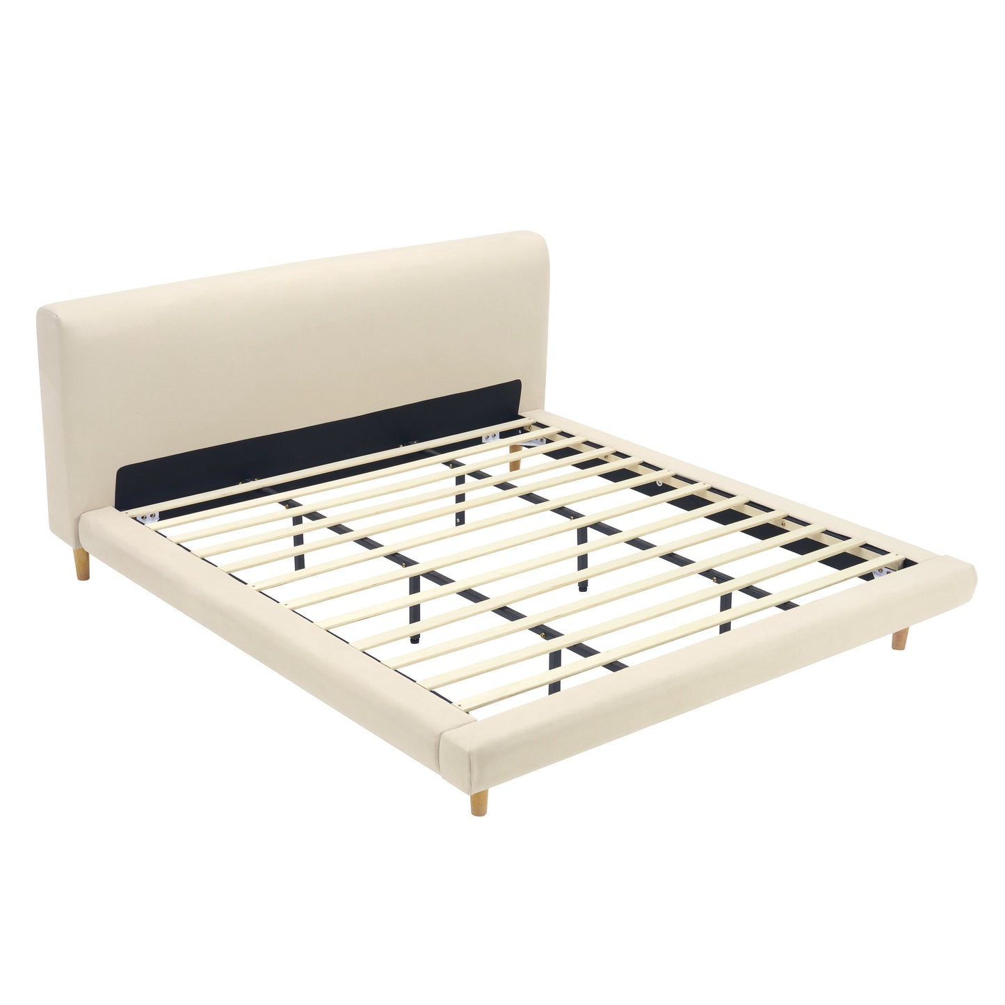 Beige Chunky Headboard Bed Frame, King