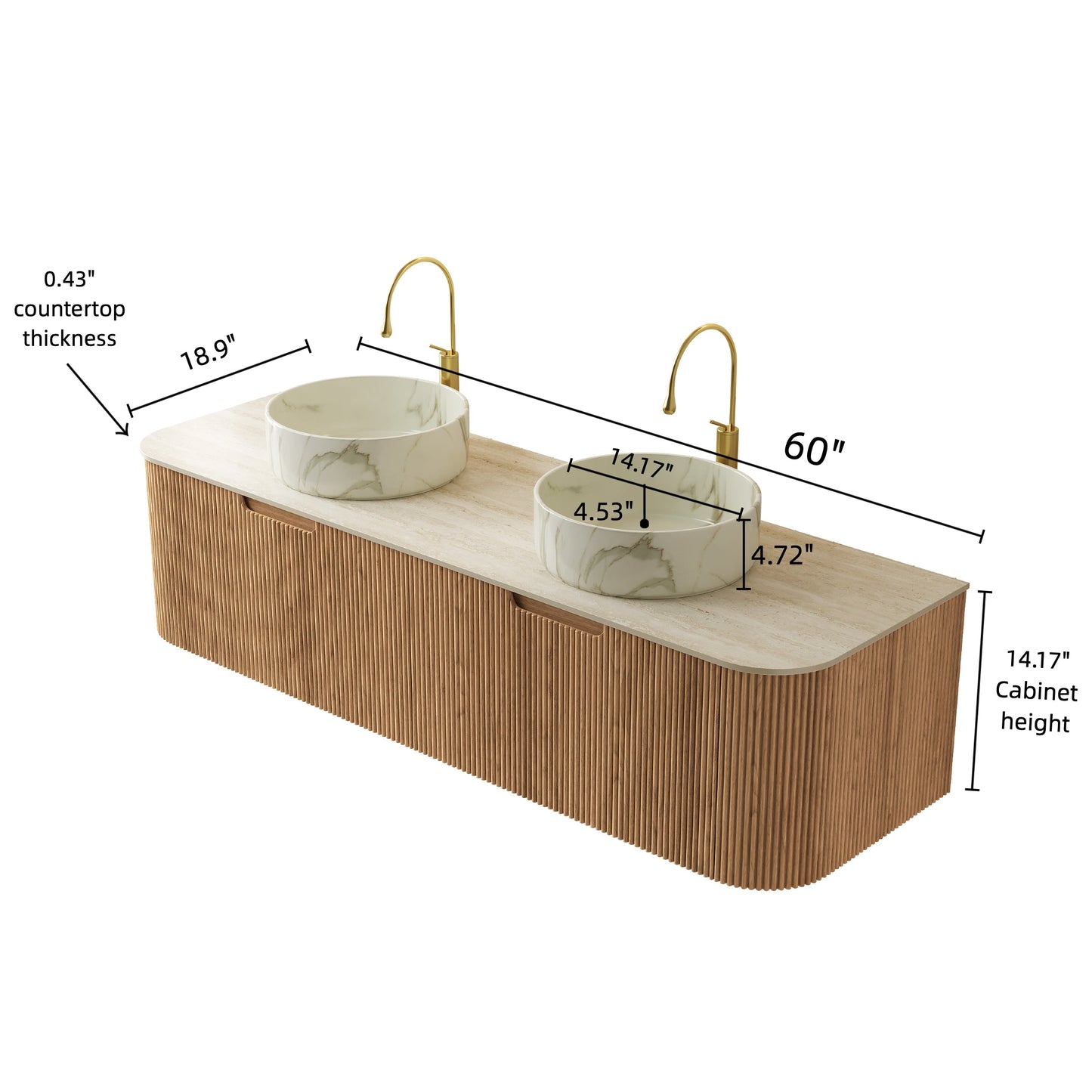 DINA 60" Bathroom Vanity with Ceramic Basins and Sintered Stone Top
